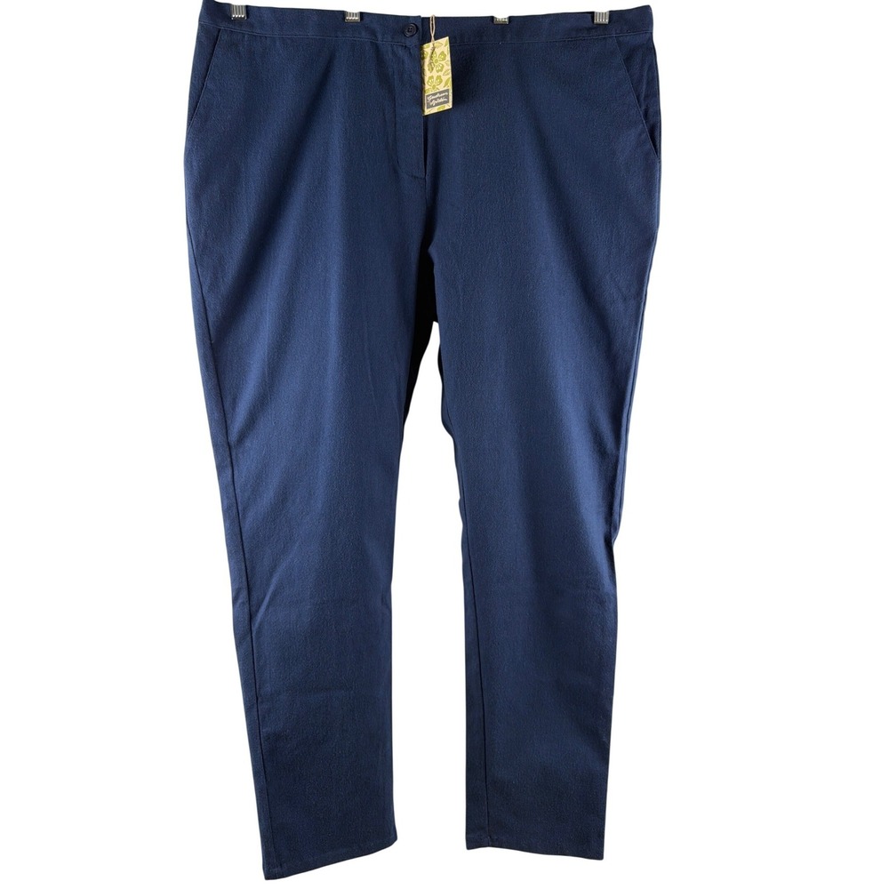 NEW Gudrun Sjoden Solid Trousers Navy Blue Cotton Flannel Pants XXL Stretch